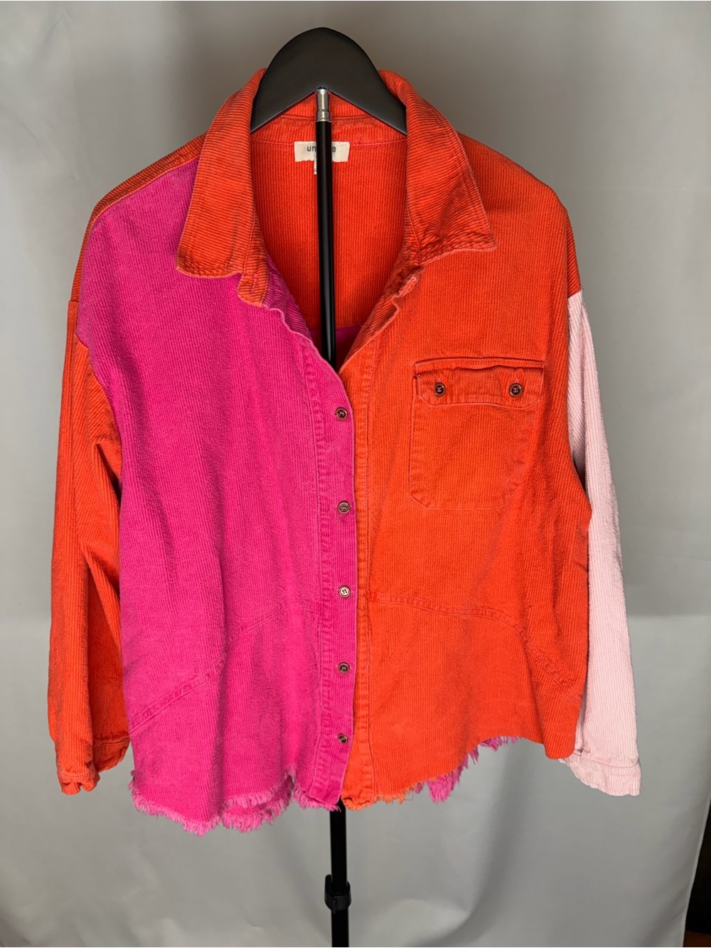 Umgee Colorblock Corduroy Jacket in Fuchsia, Orange & Pink Shirt Long Sleeve